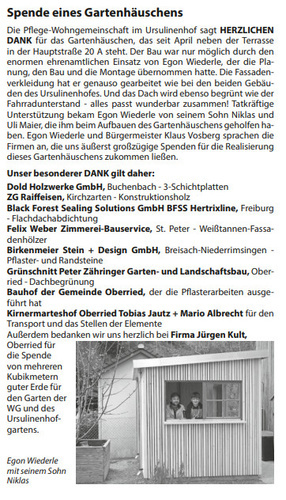 Spende Gartenhäuschen Spende Gartenhäuschen
